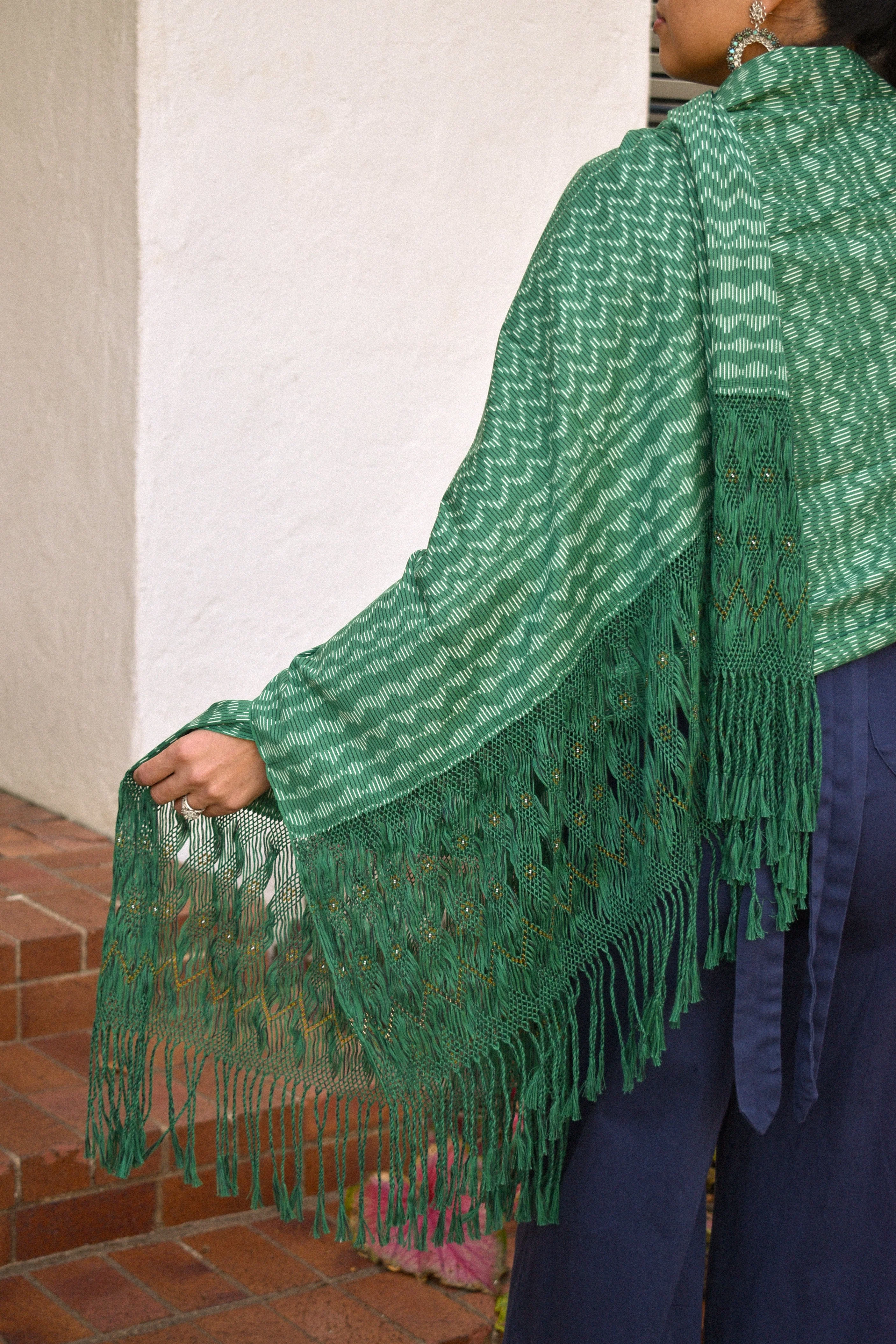 Beaded Large Rebozo - Green - Image 3