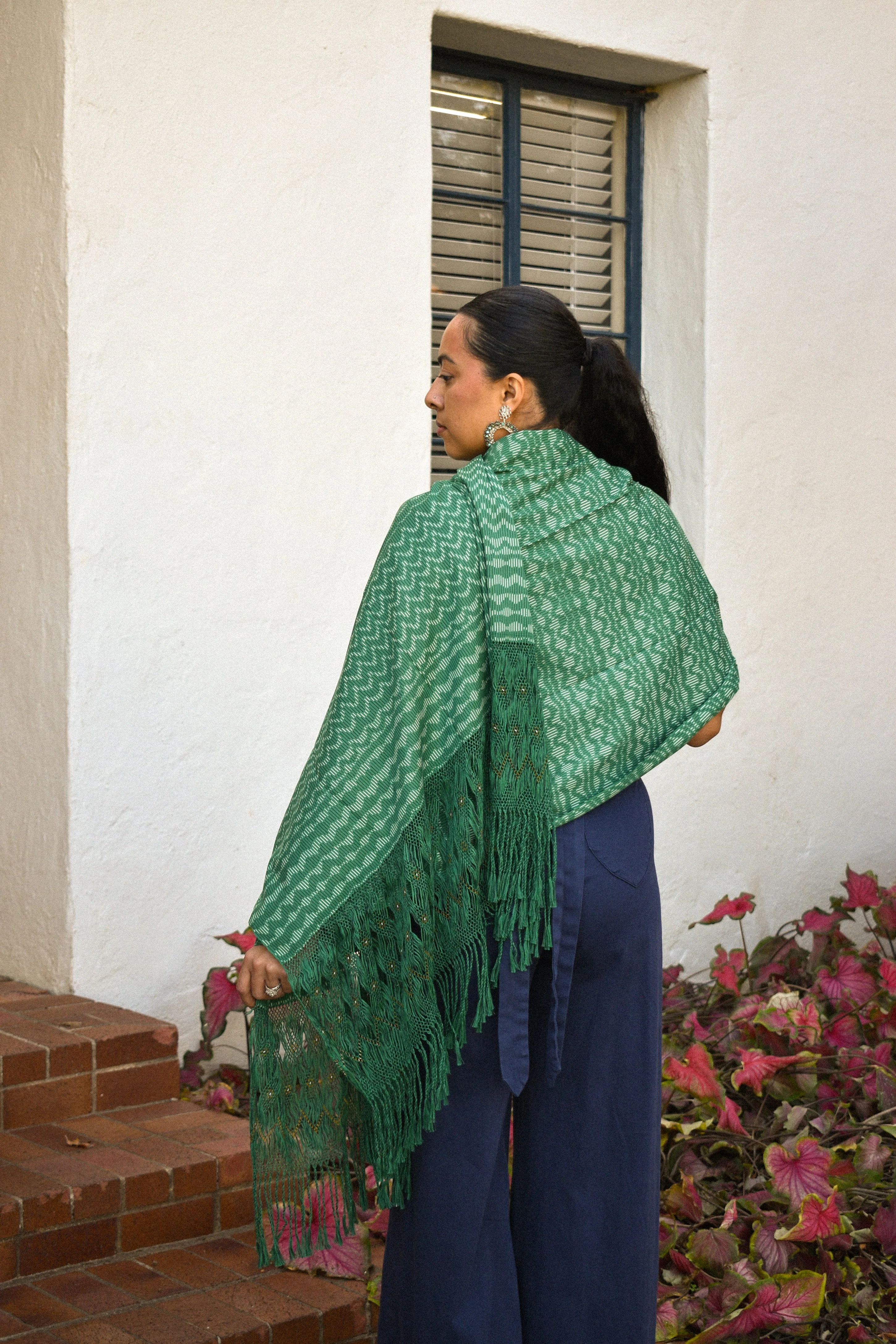 Beaded Large Rebozo - Green - Image 4