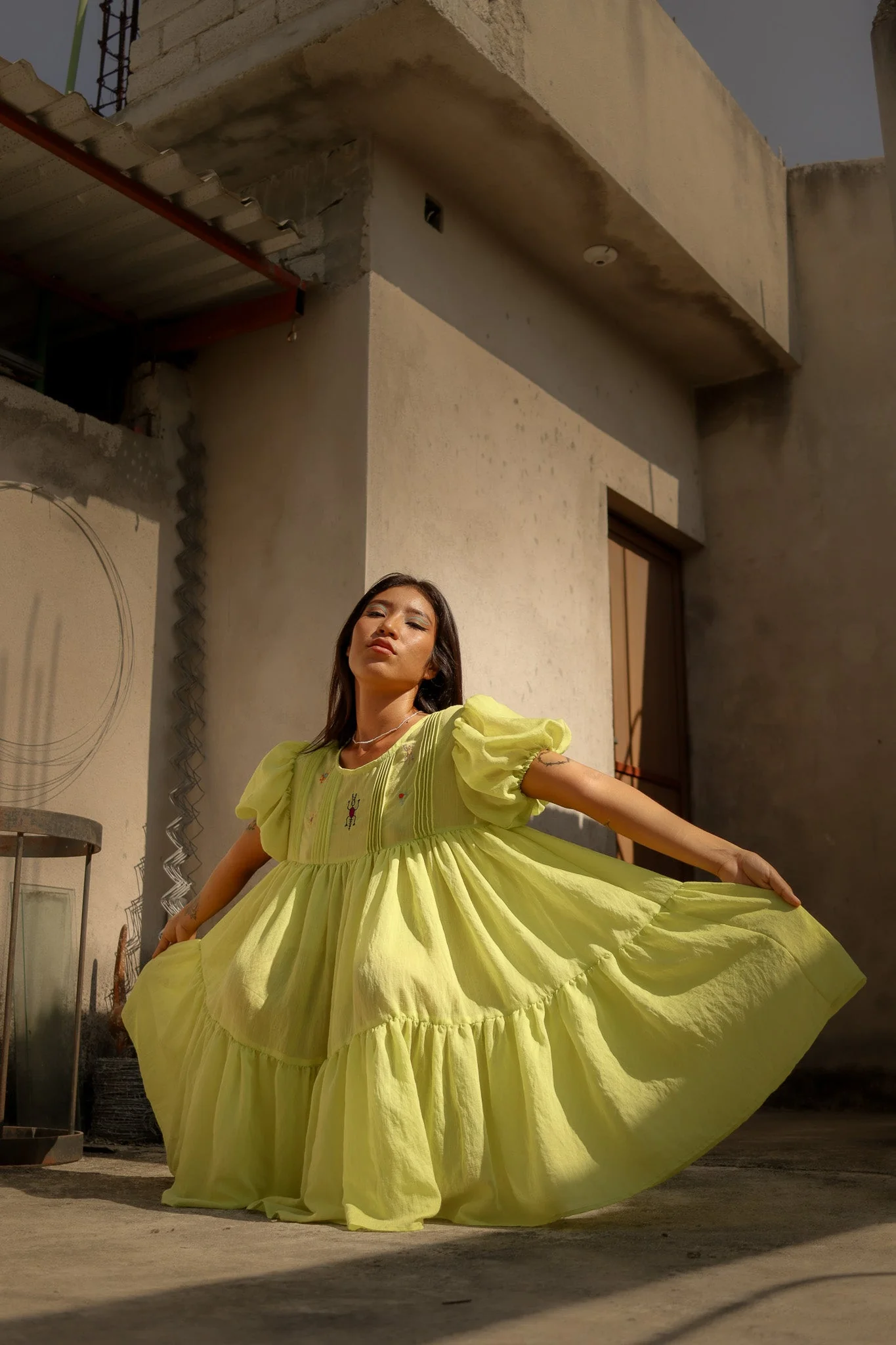 Cadena Mini Dress - Chartreuse - Image 2