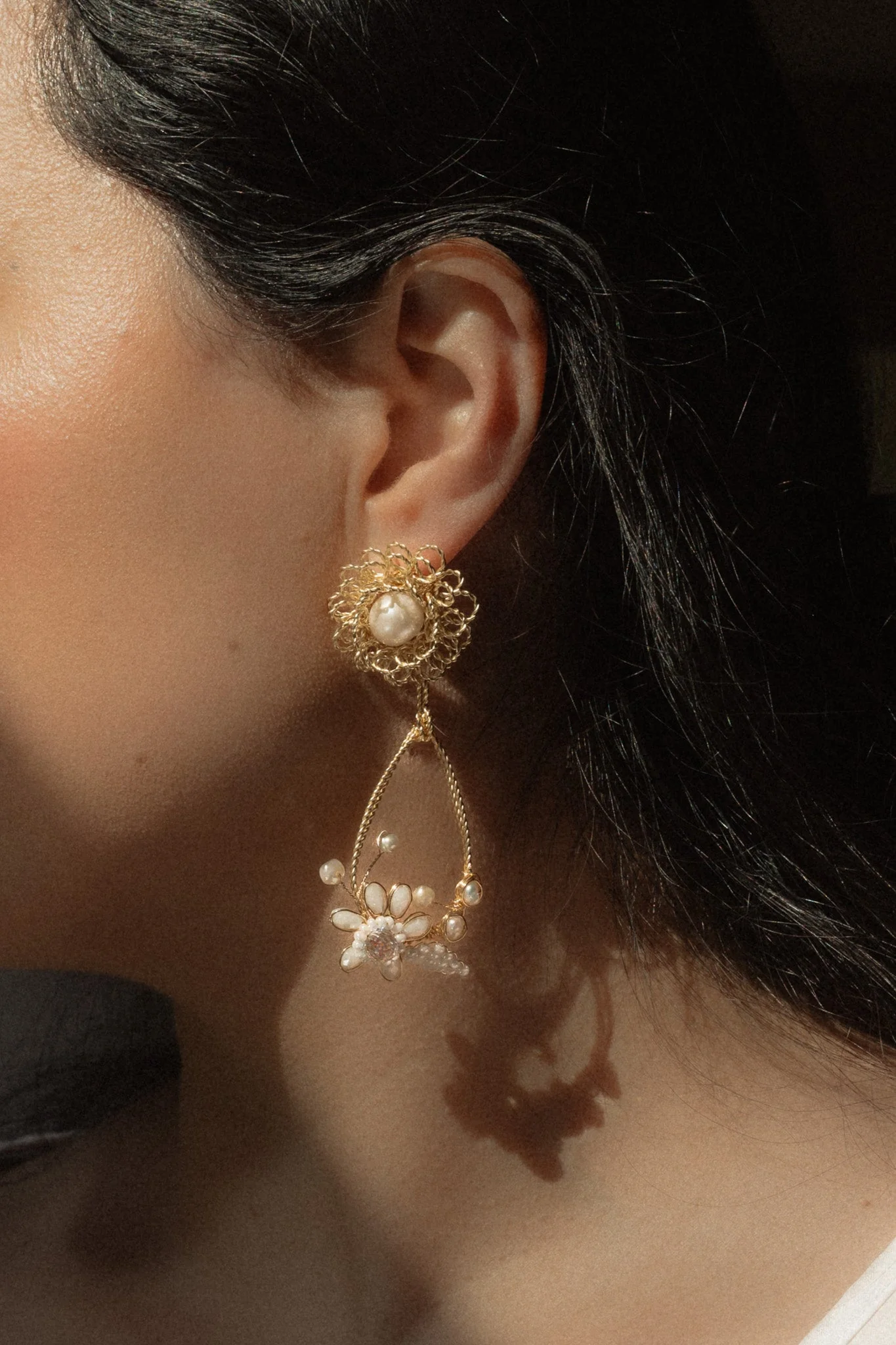 Camellia Pearl Drop Earrings - Image 2
