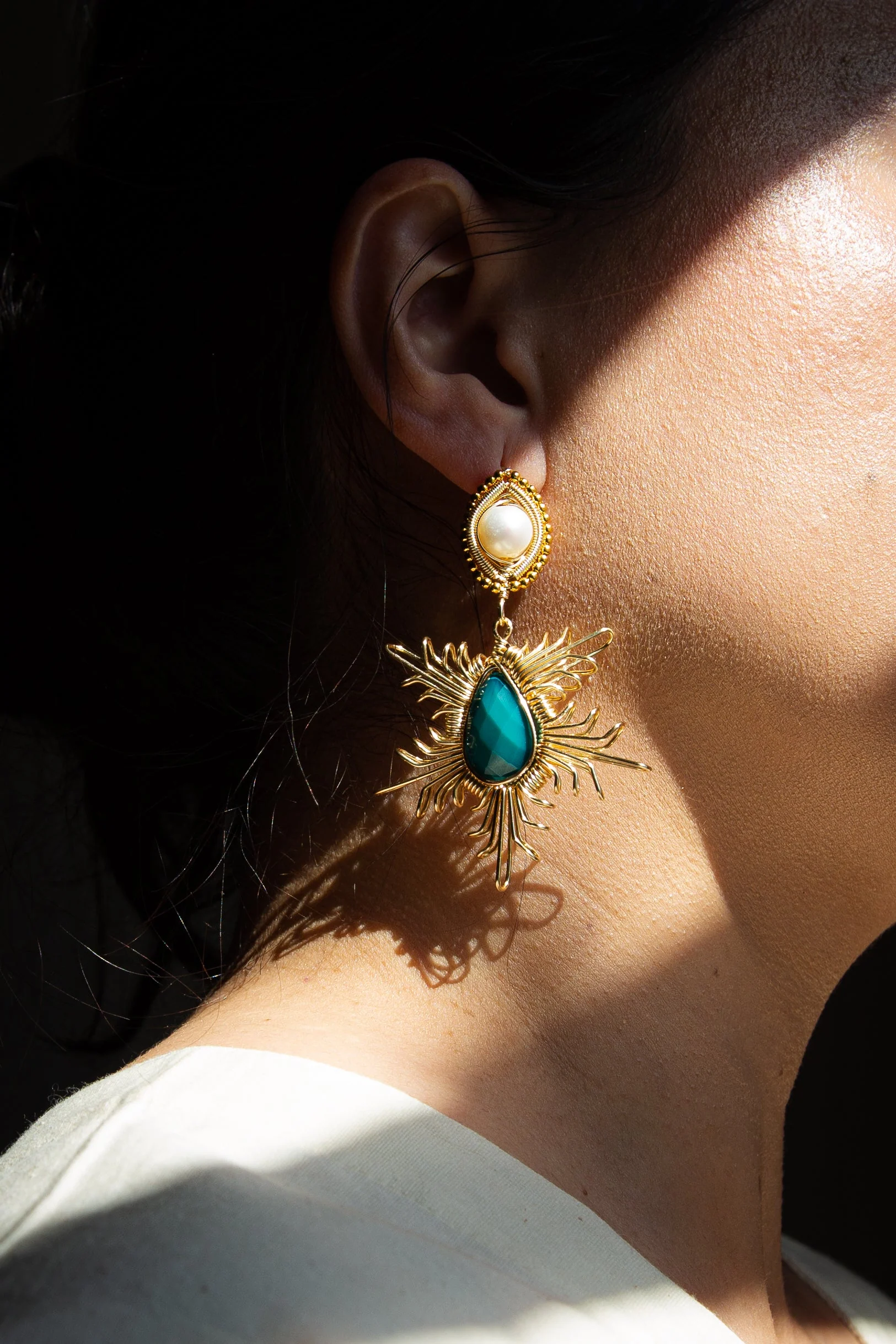 Emilia Drop Earrings - Teal - Image 2