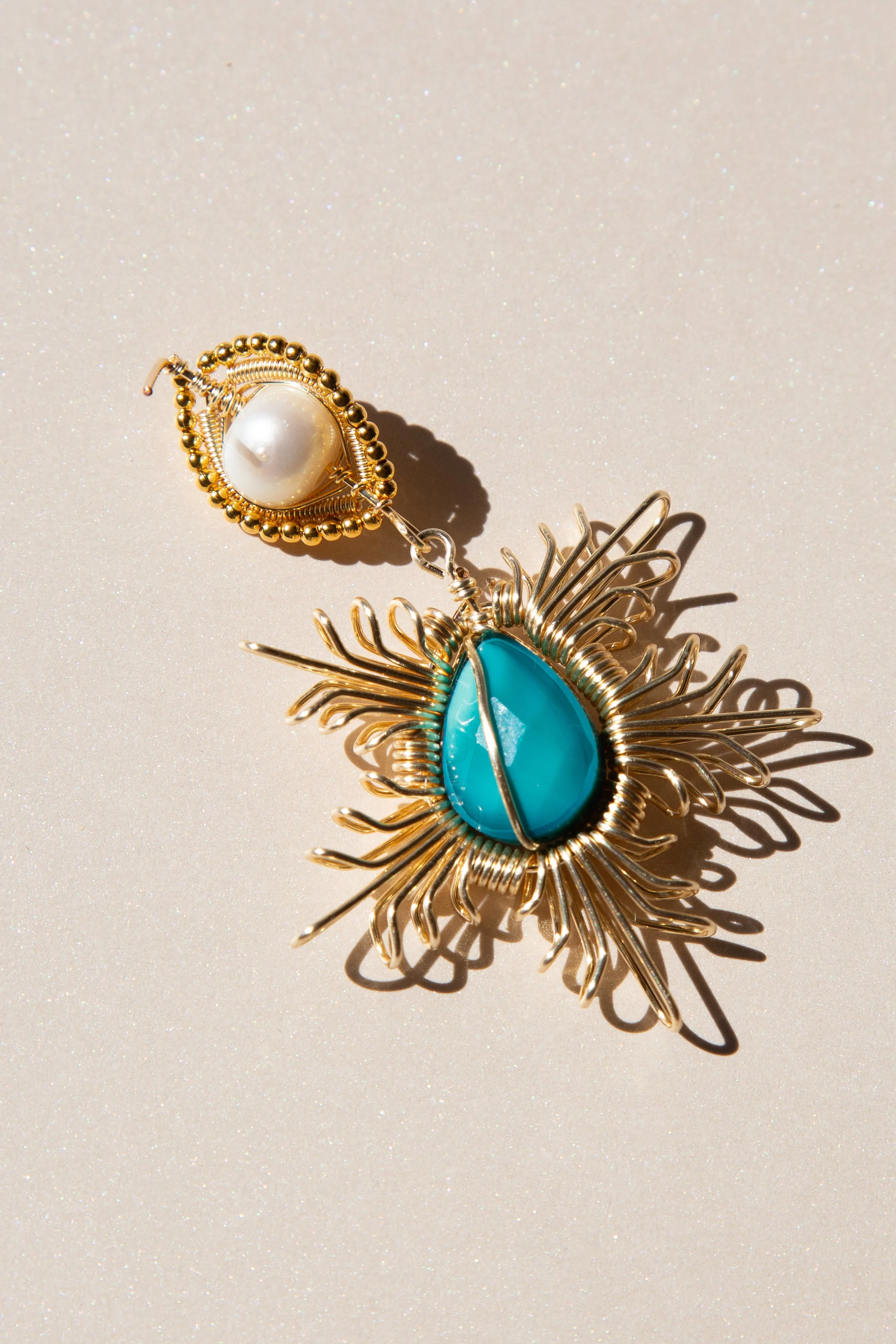 Emilia Drop Earrings - Teal - Image 4
