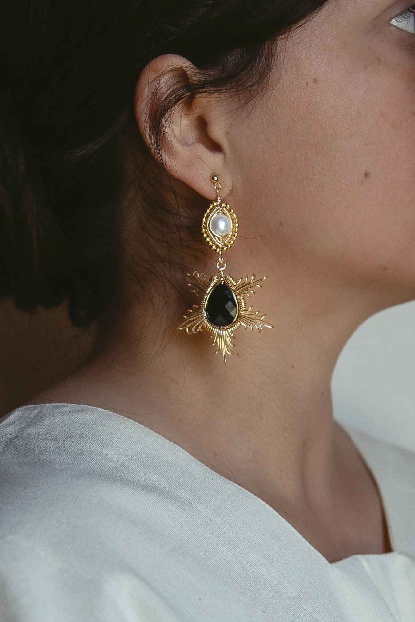 Emilia Drop Earrings - Black - Image 2