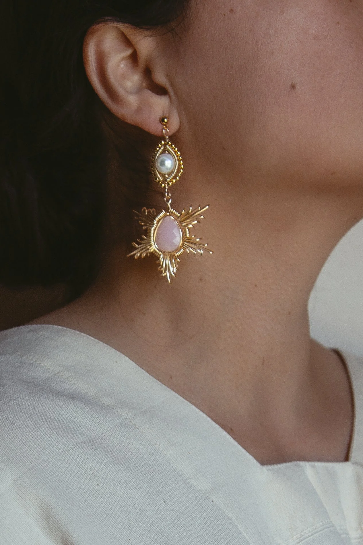 Emilia Drop Earrings - Pink - Image 2