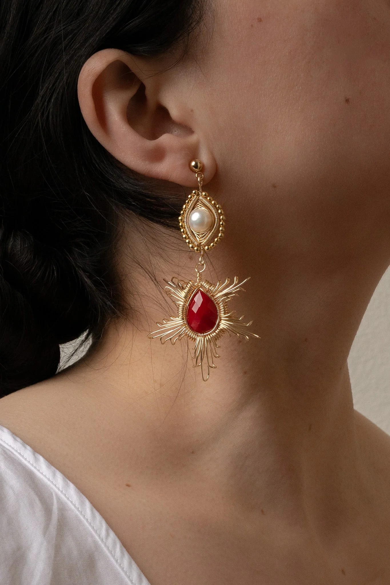 Emilia Drop Earrings - Red - Image 2