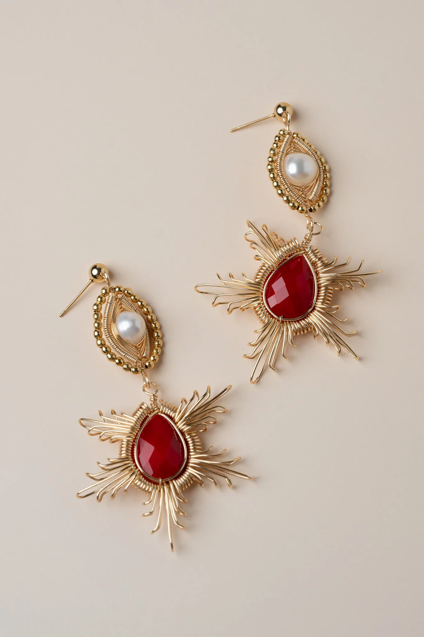 Emilia Drop Earrings - Red - Image 3