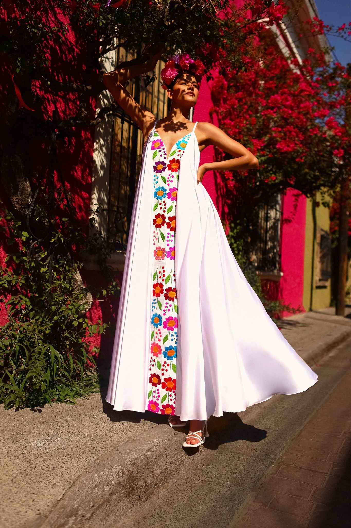 Floral Silk Wedding Dress - Image 3