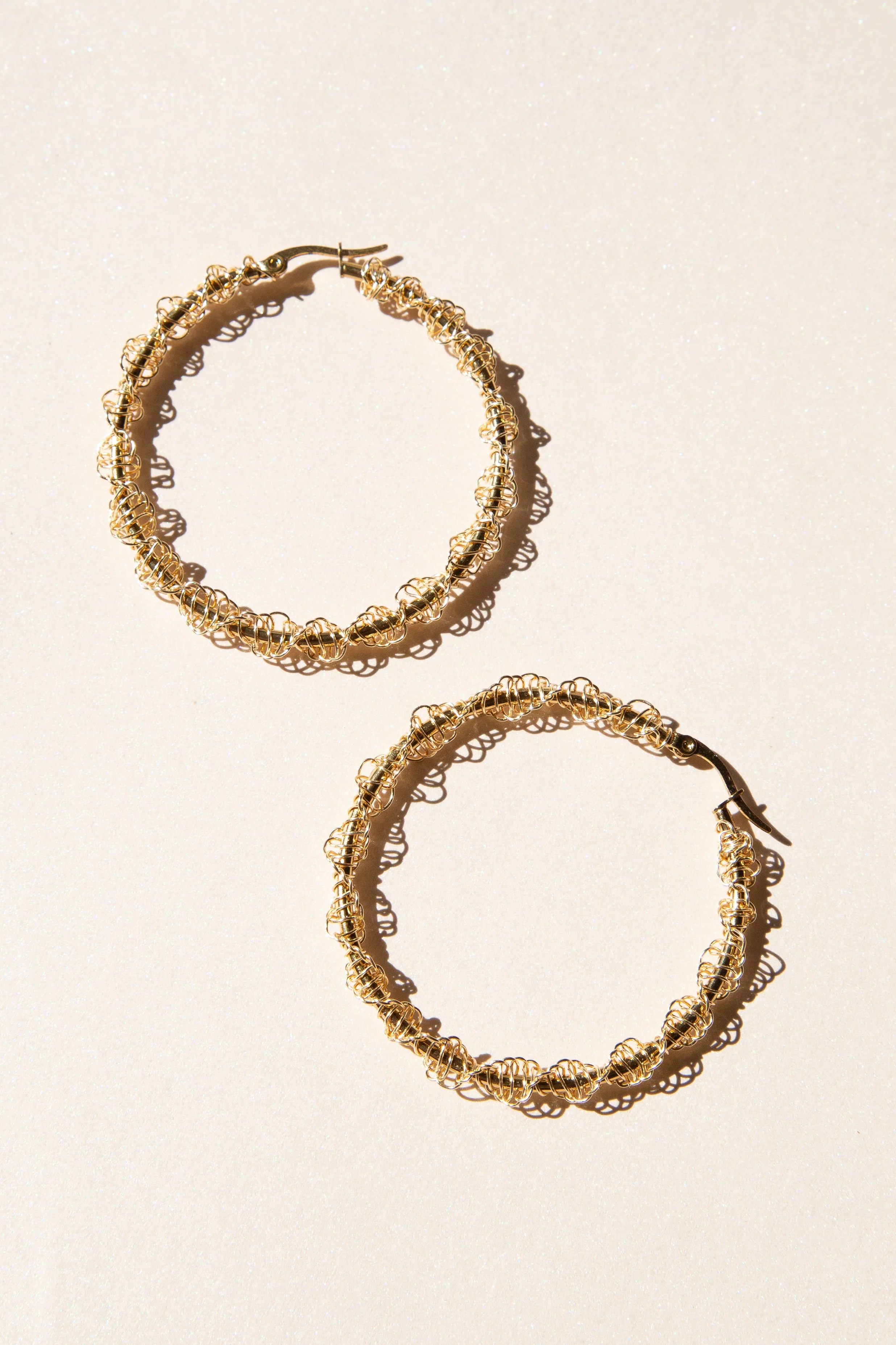 Gold Macramé Hoop Earrings - Image 4
