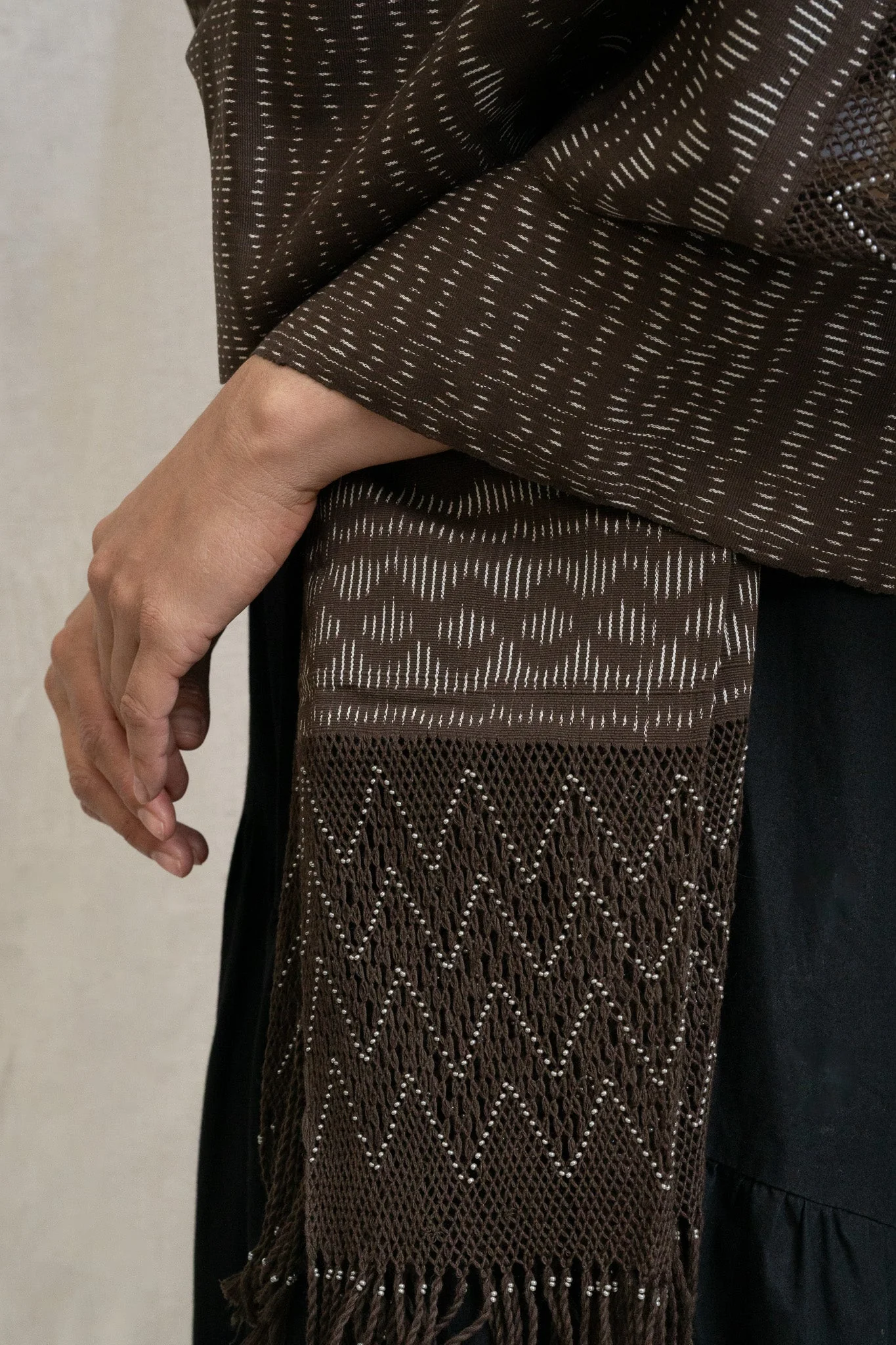 Beaded Rebozo - Brown - Image 5