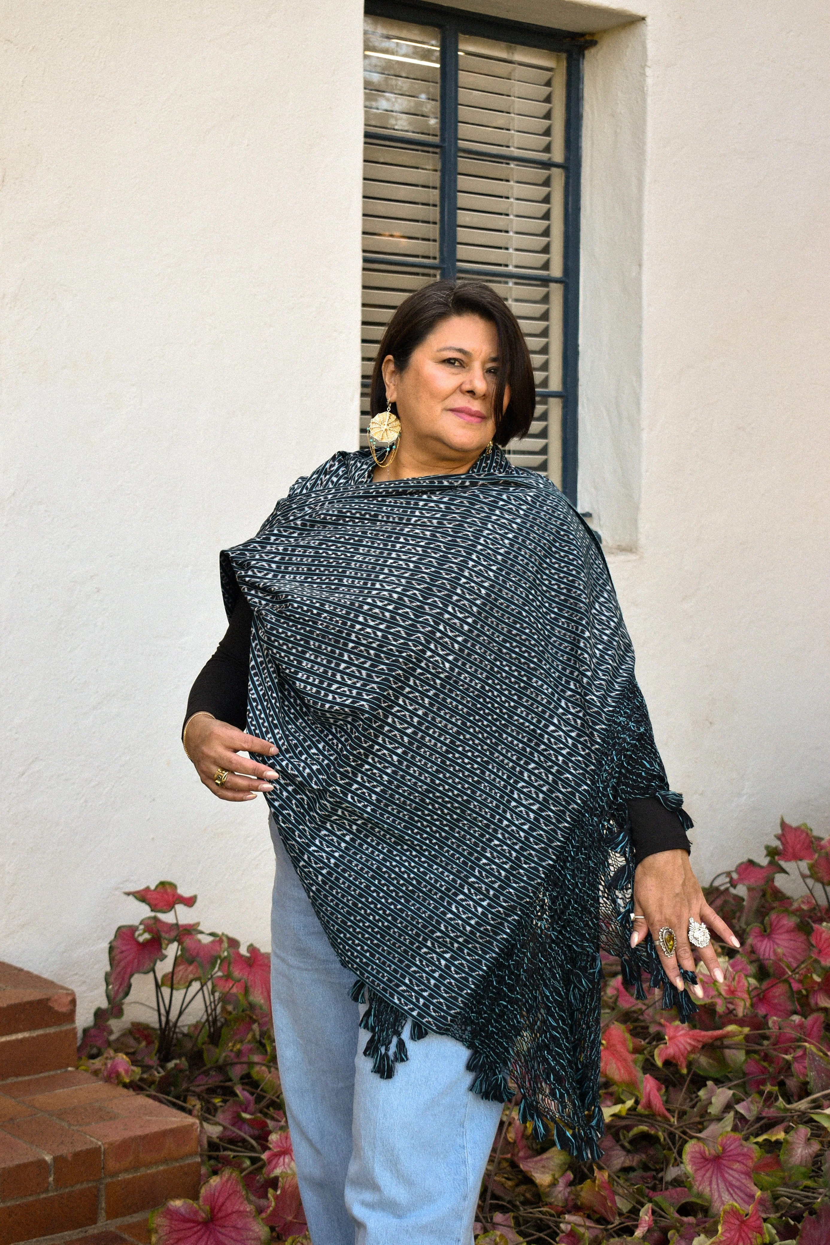 Large Rebozo - Black & Blue