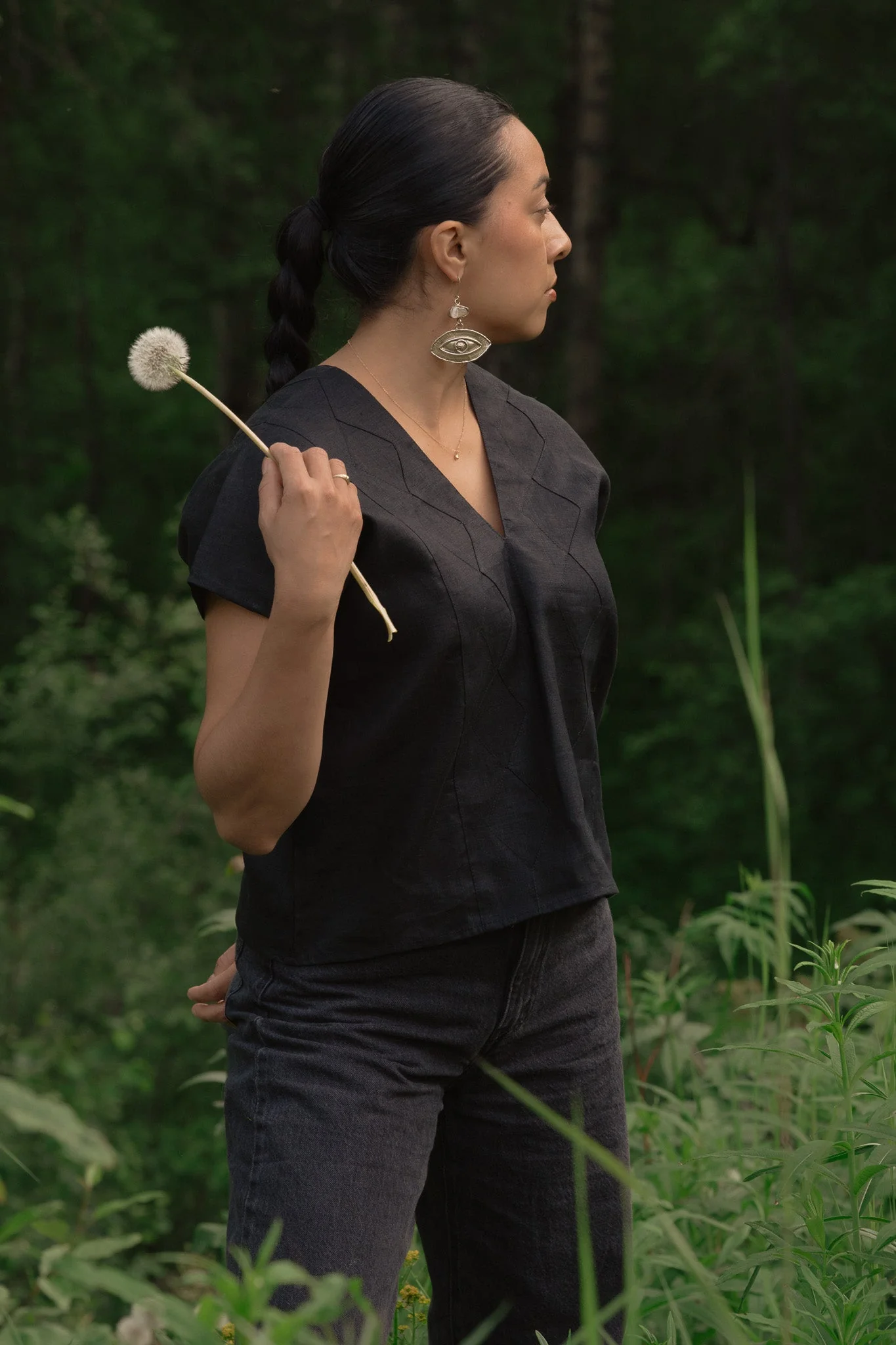 Linen Betaza Huipil - Black - Image 4