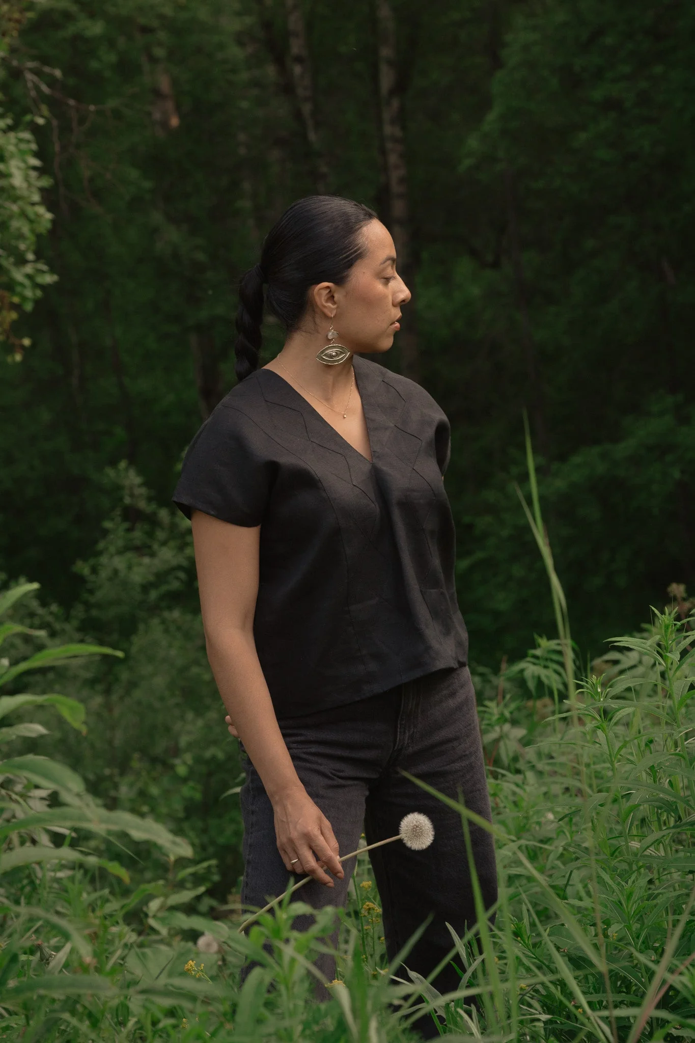 Linen Betaza Huipil - Black - Image 5