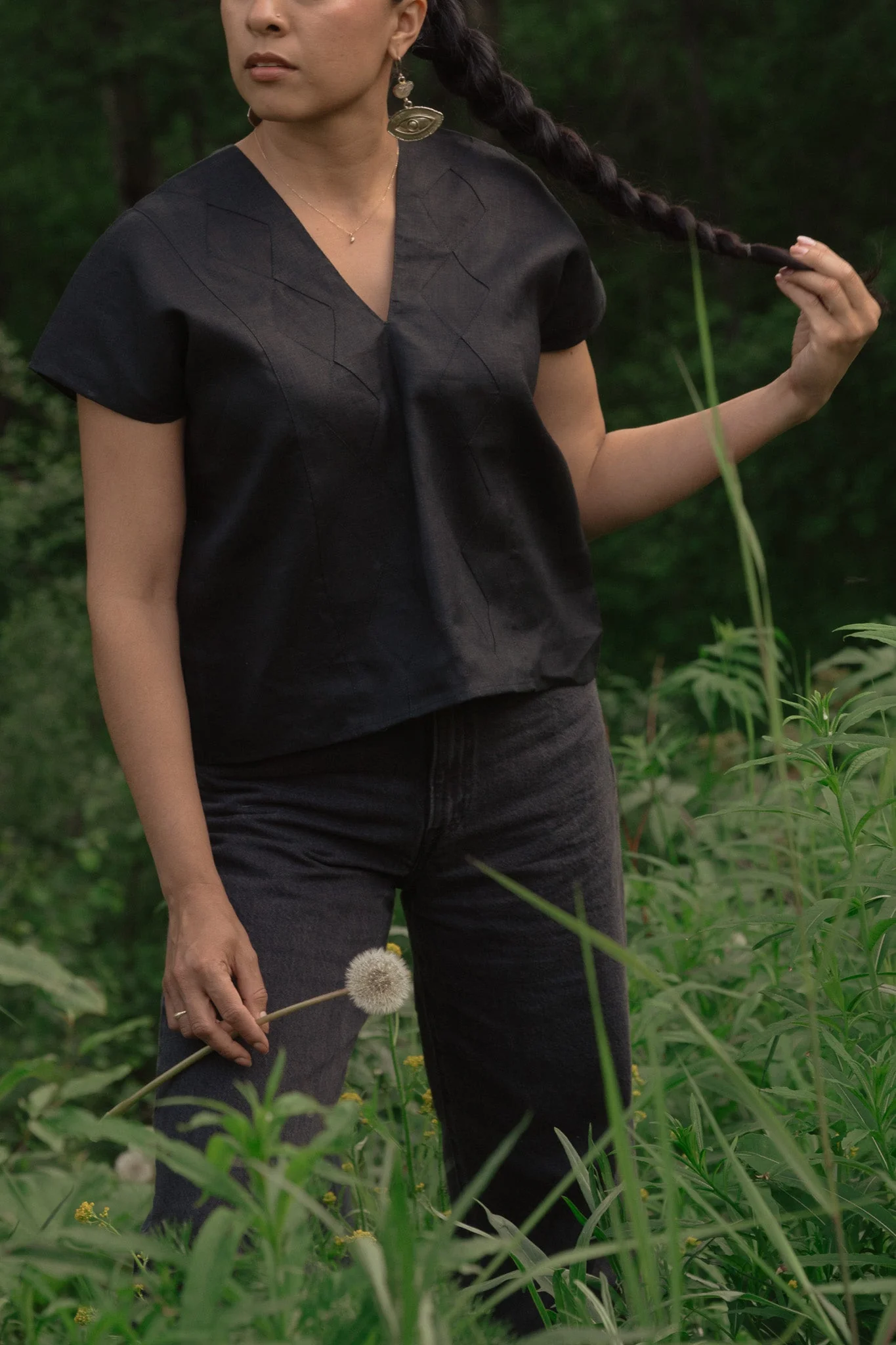 Linen Betaza Huipil - Black - Image 6