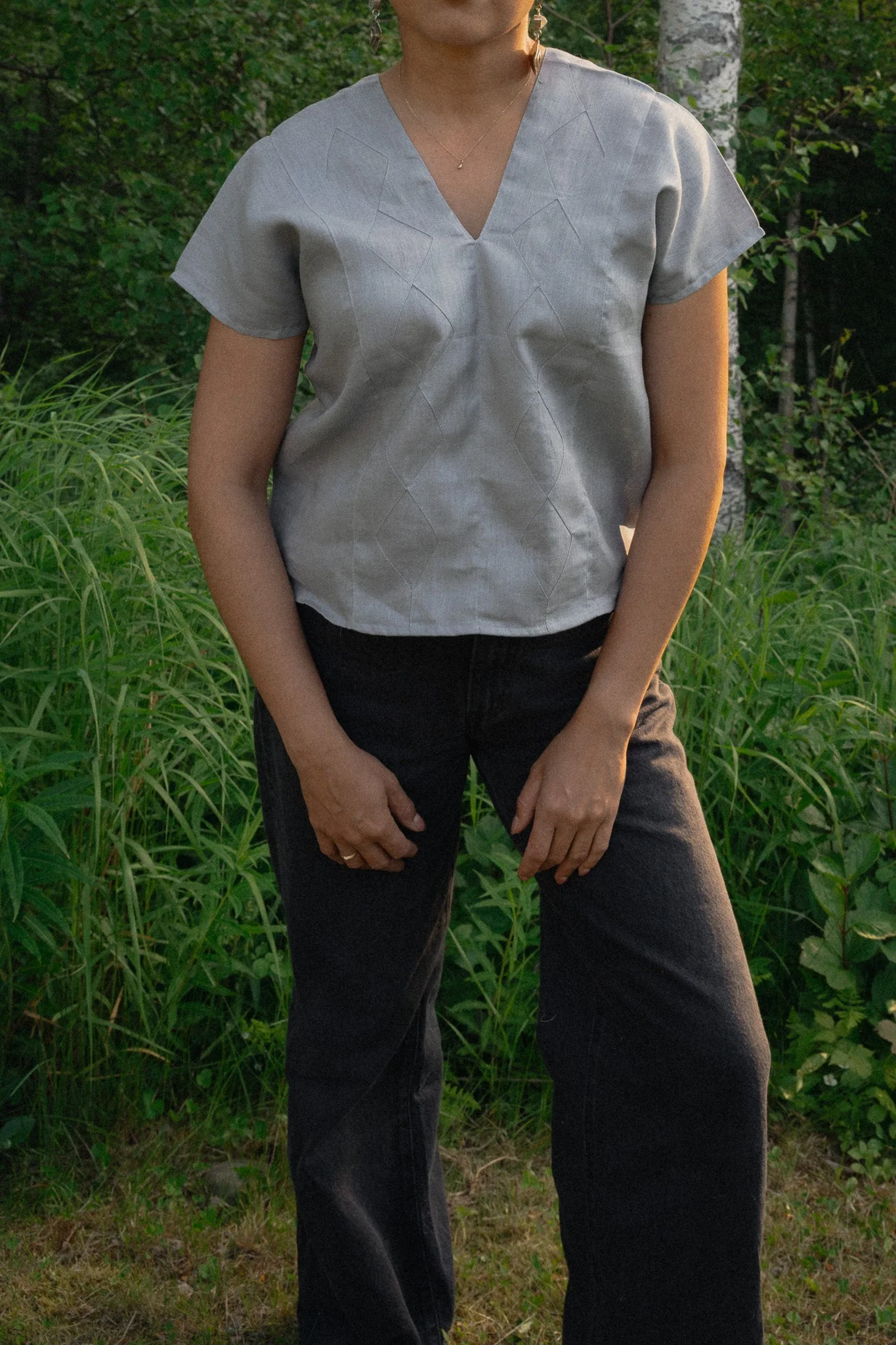 Linen Crop Huipil Betaza - Gray - Image 2
