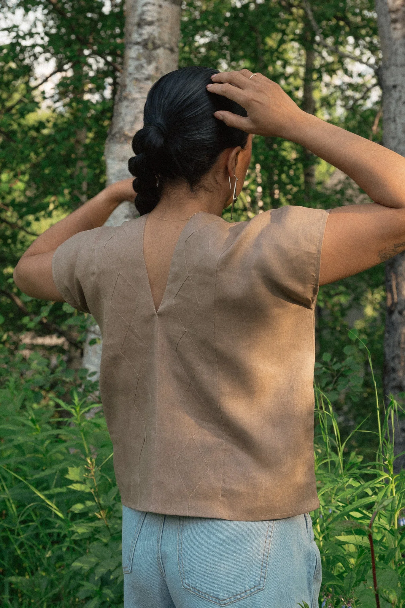 Linen Crop Huipil Betaza - Tan - Image 5