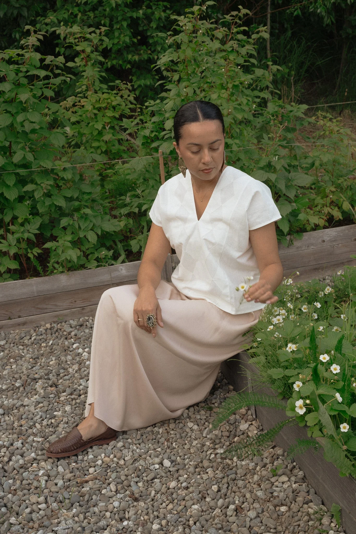 Linen Crop Huipil Betaza - White