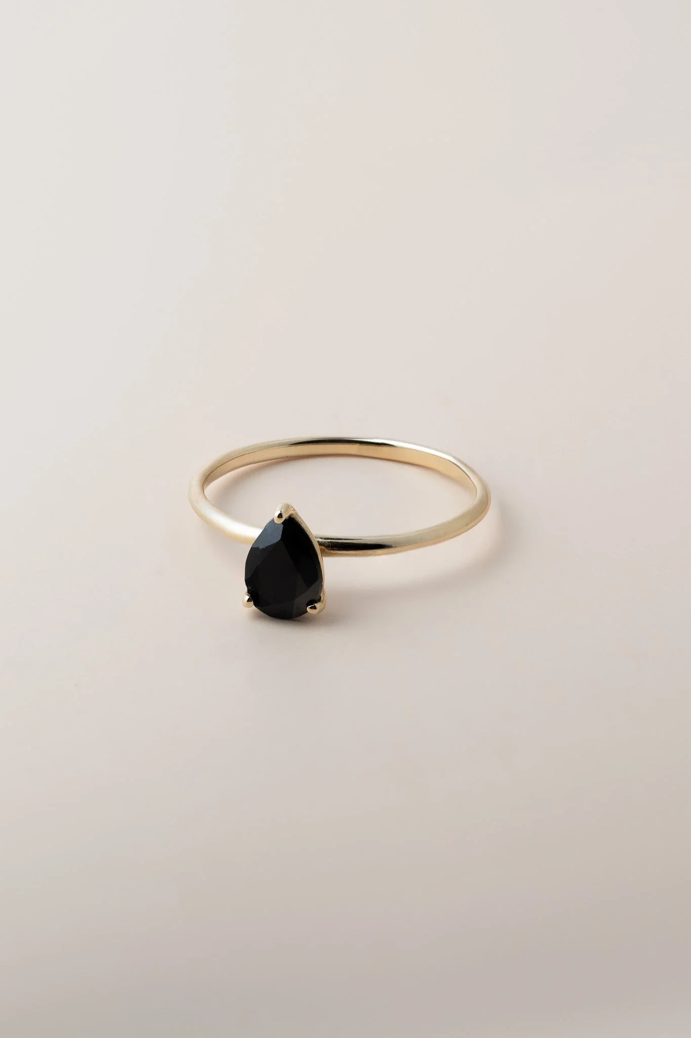 14K Onyx Pear Solitaire Ring