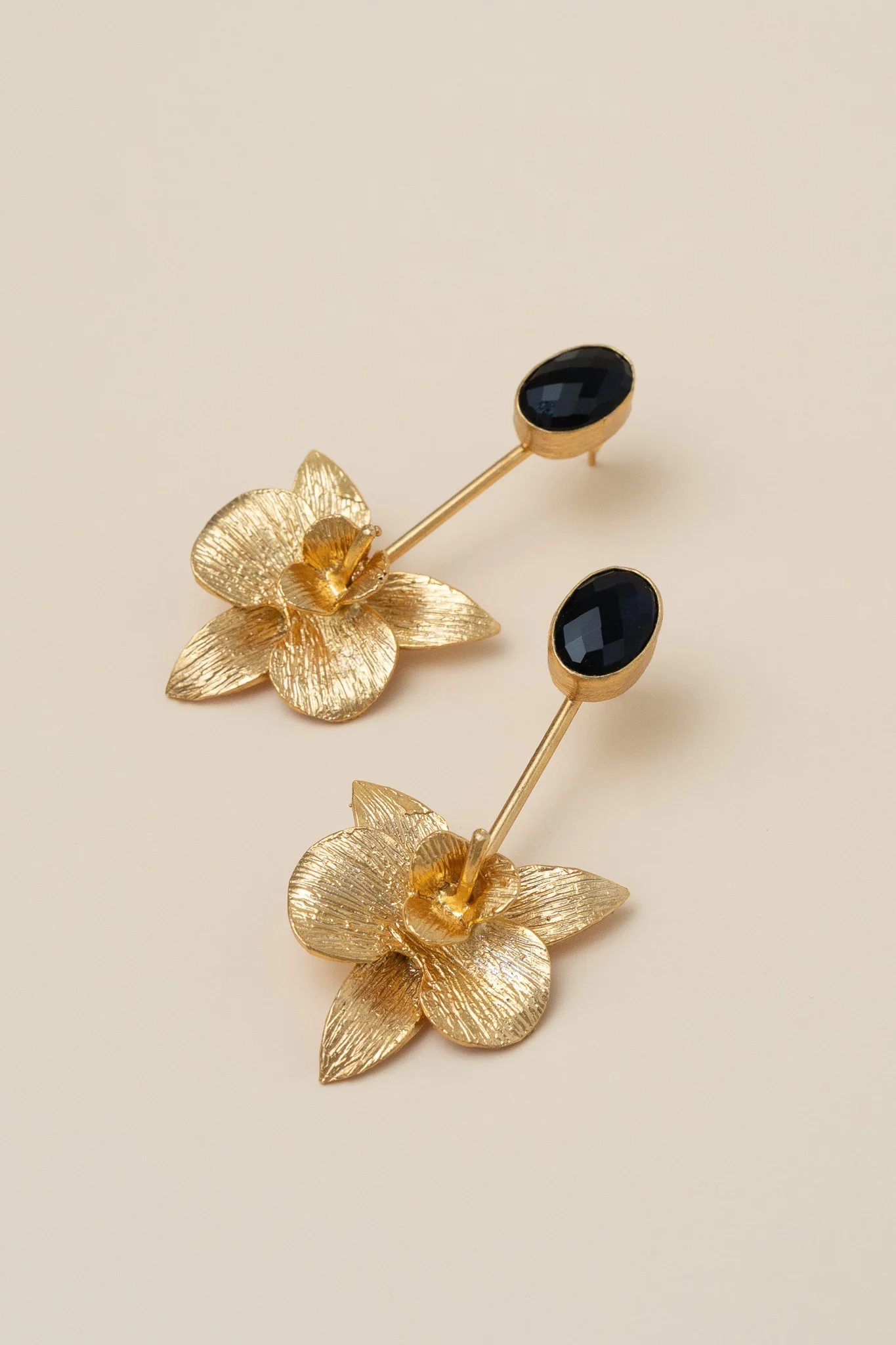 Orchid Crystal Drop Earrings - Black