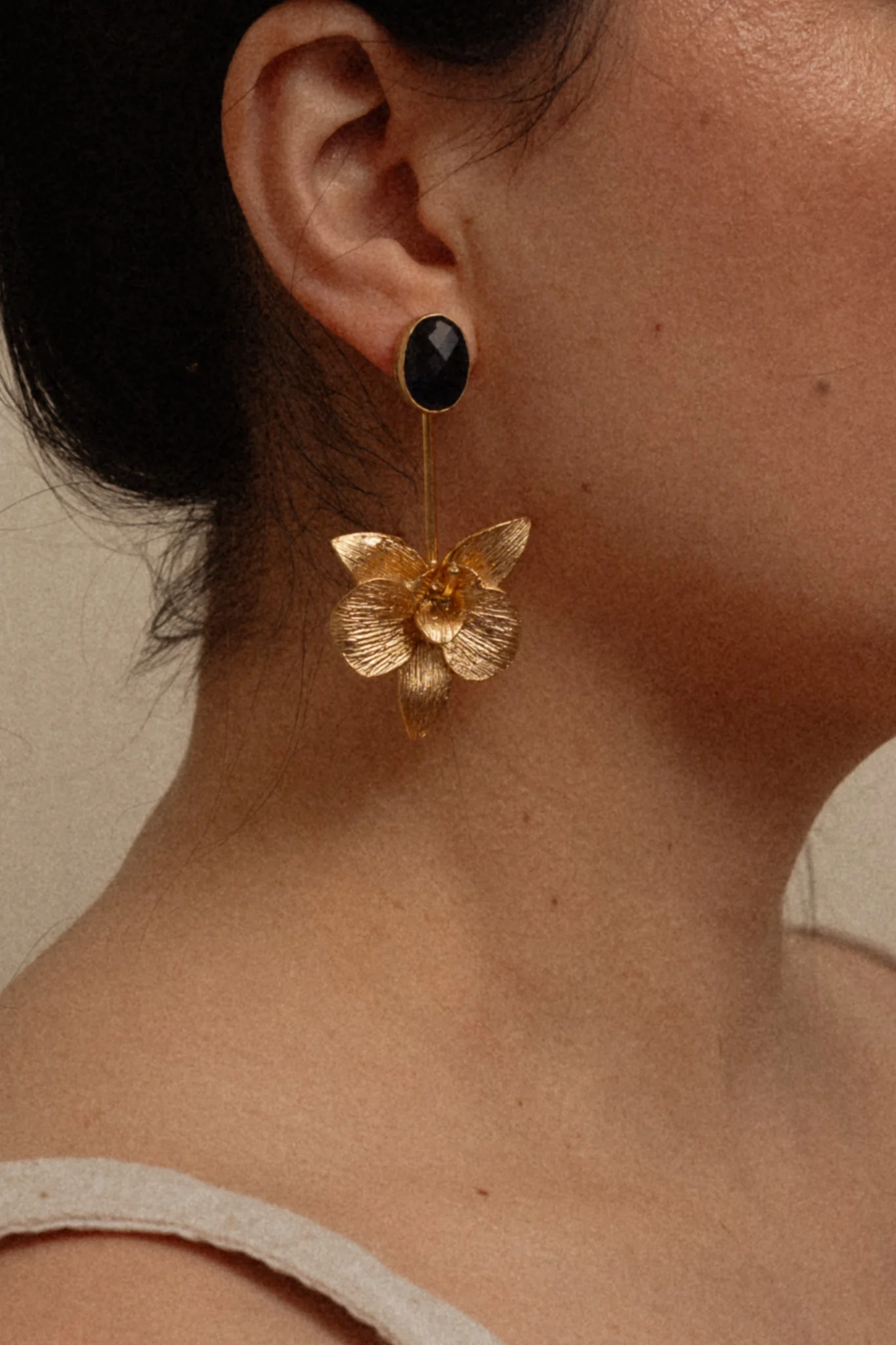 Orchid Crystal Drop Earrings - Black - Image 2