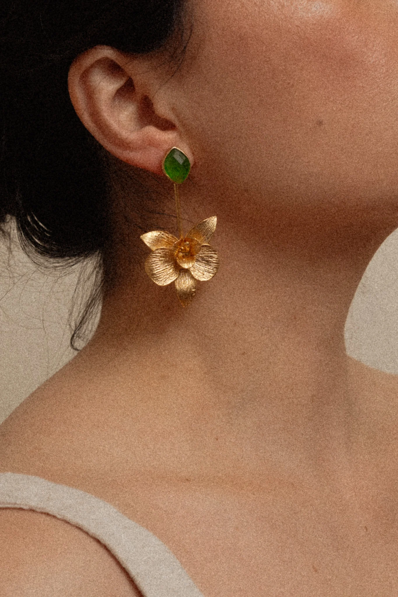 Orchid Crystal Drop Earrings - Green - Image 2