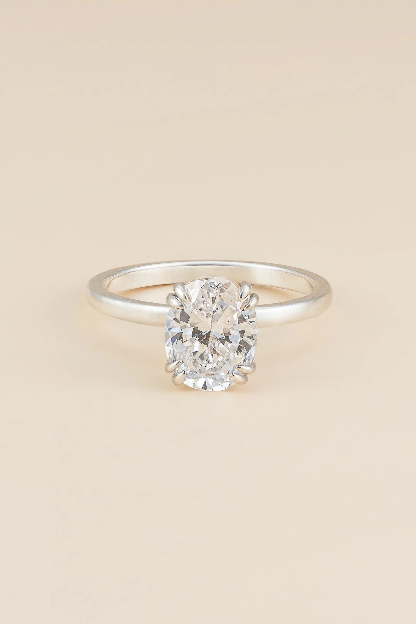 Oval Diamond Double Prong Solitaire Ring