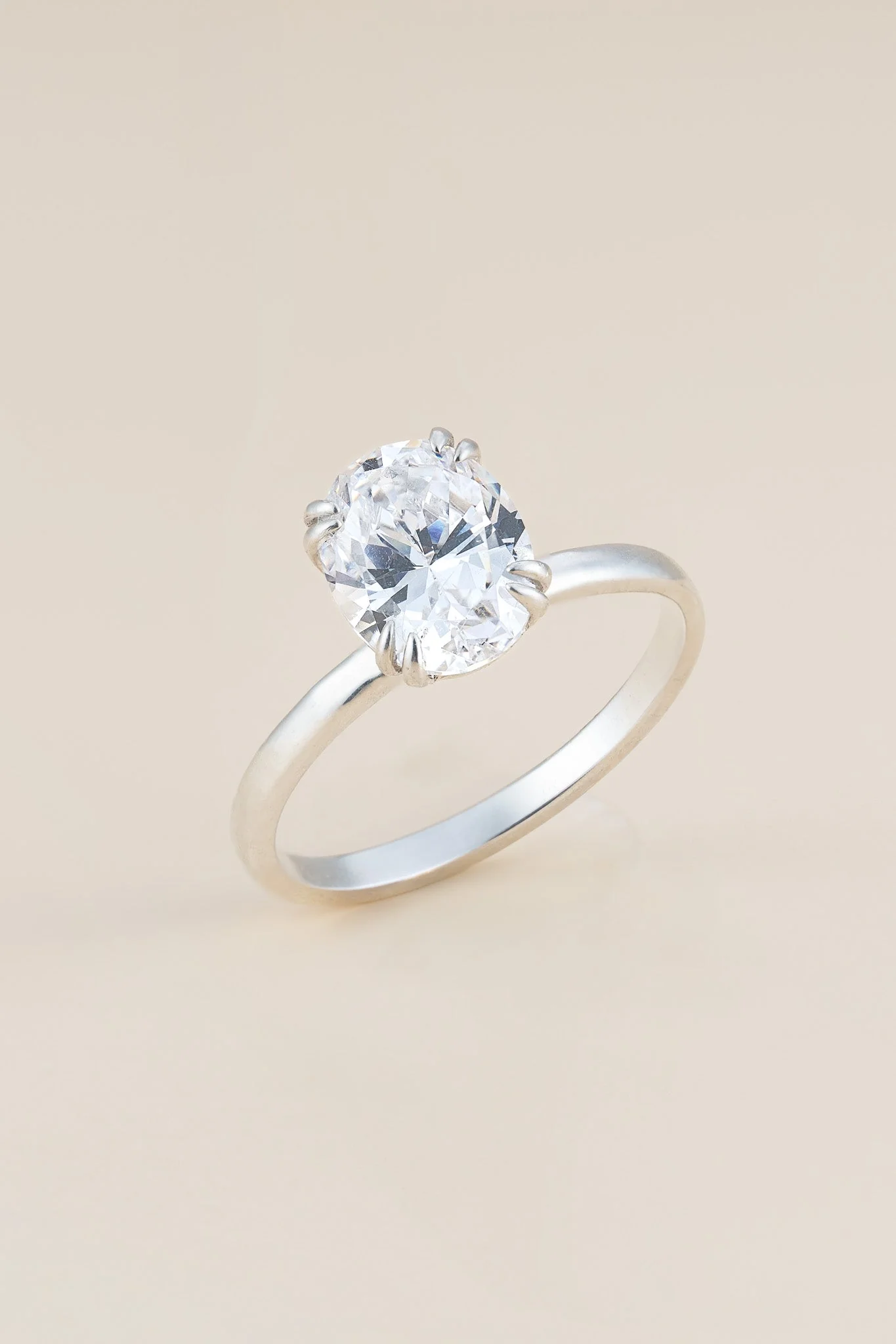 Oval Diamond Double Prong Solitaire Ring - Image 4