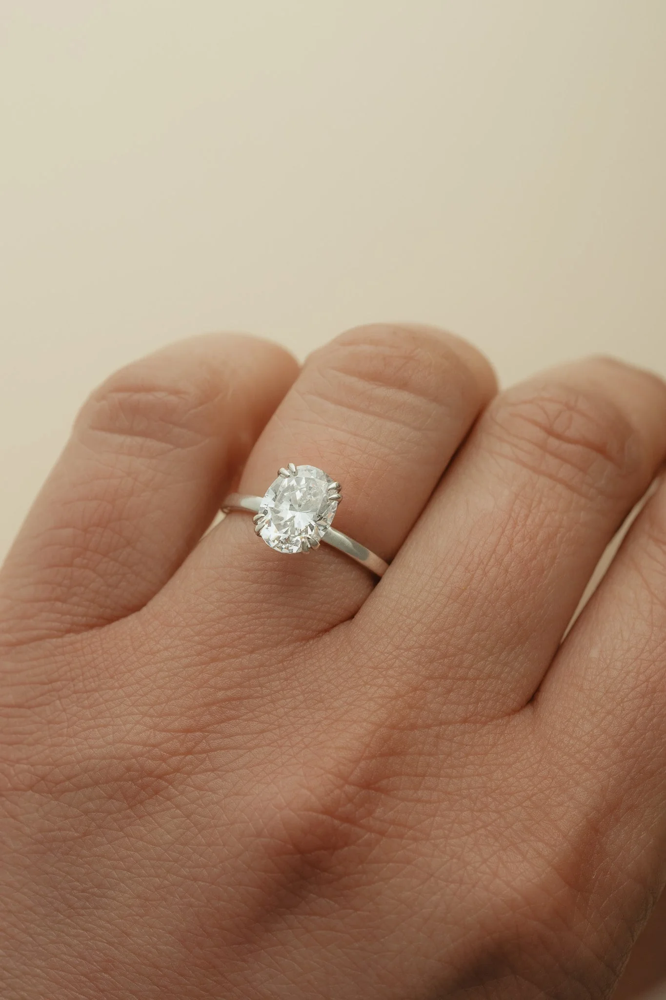Oval Diamond Double Prong Solitaire Ring - Image 7