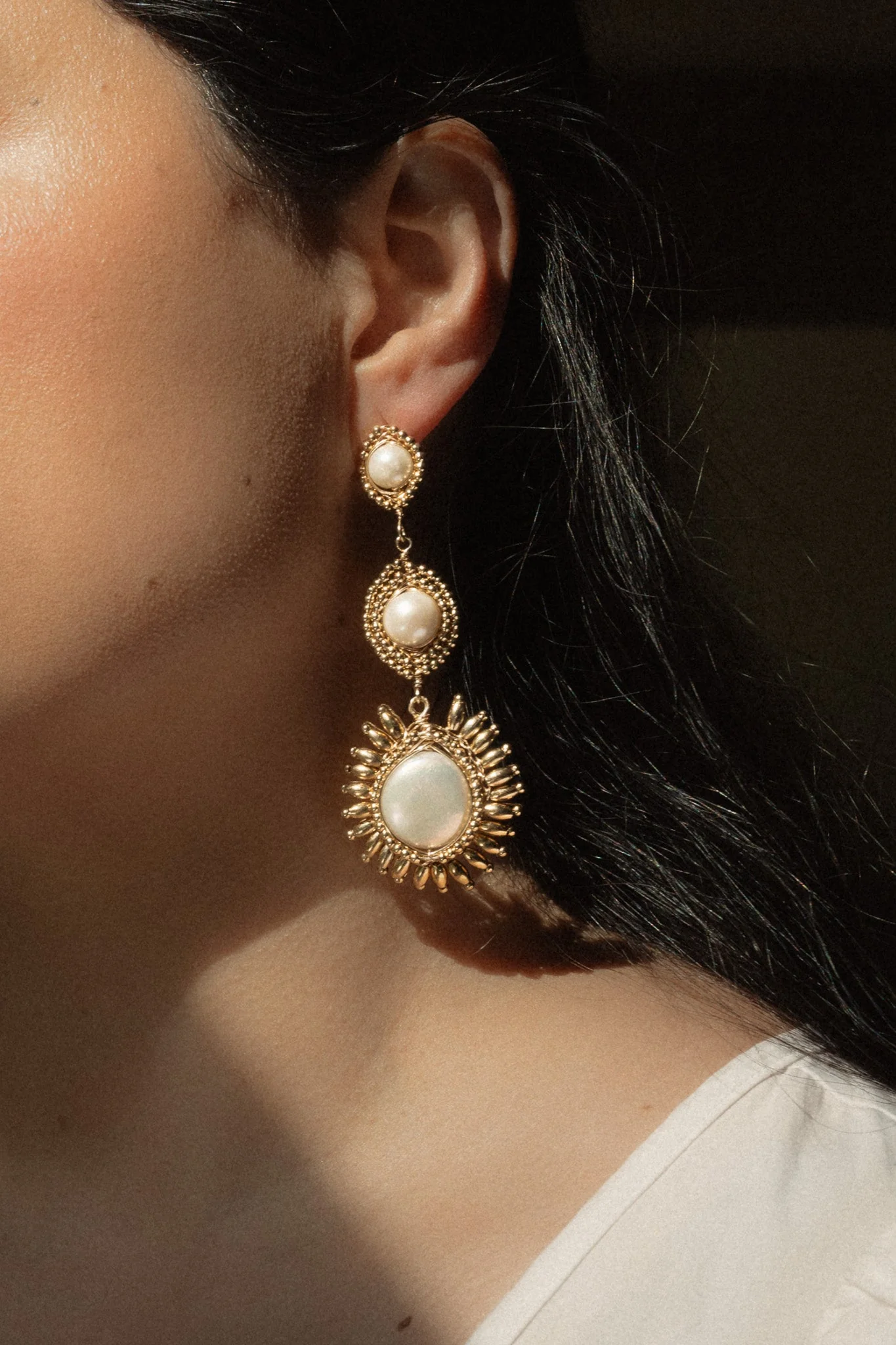 Celeste Pearl Drop Earrings - Image 2