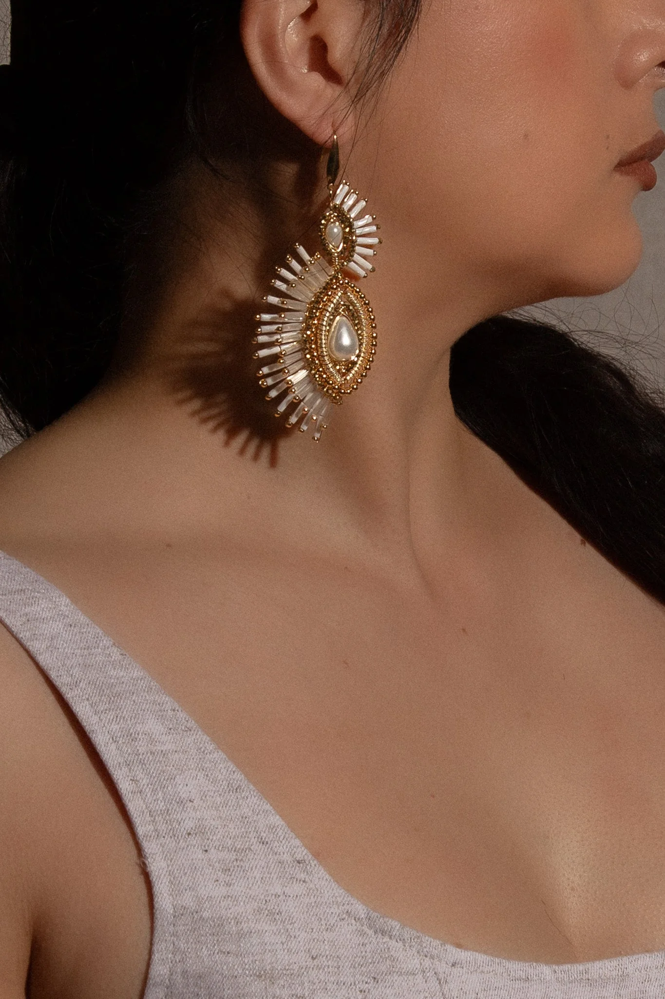 Serena Drop Earrings - White - Image 2