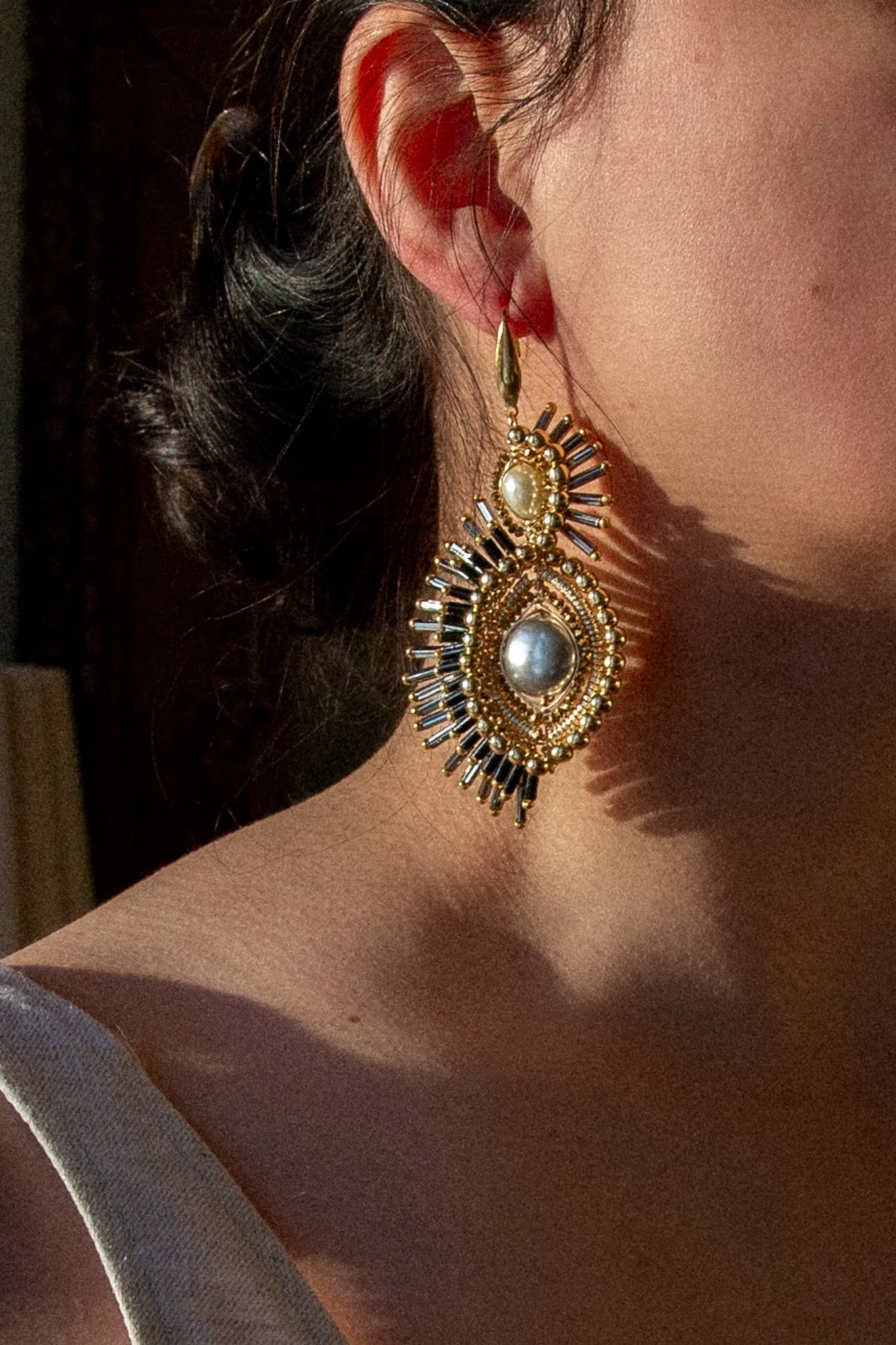 Serena Drop Earrings - Black - Image 3