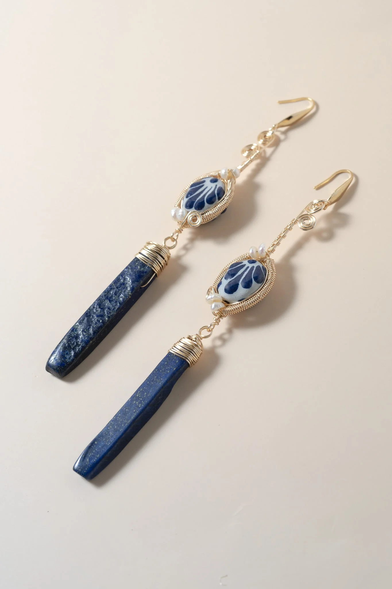 Talavera Stone Earrings - Blue - Image 3