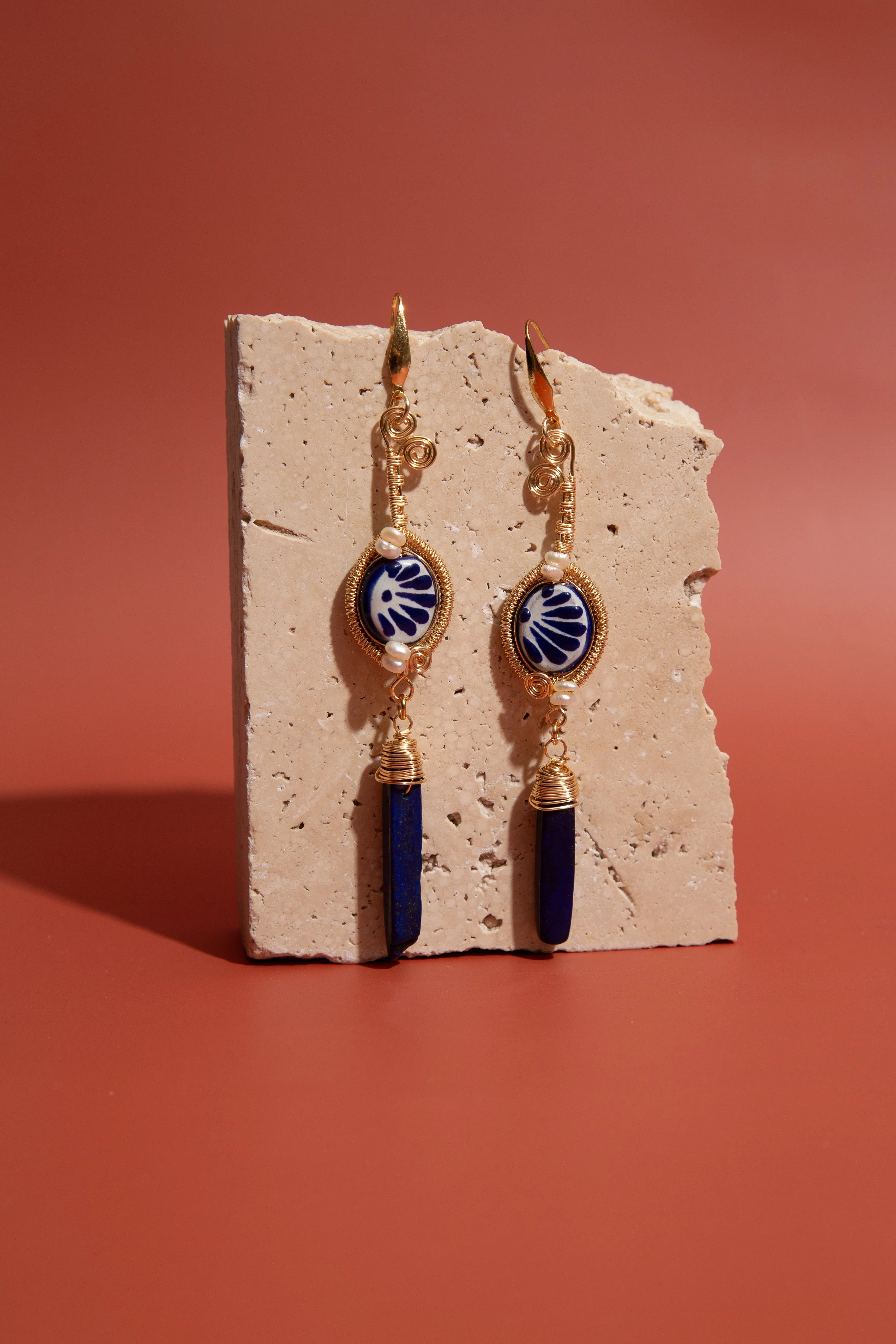 Talavera Stone Earrings - Blue - Image 4