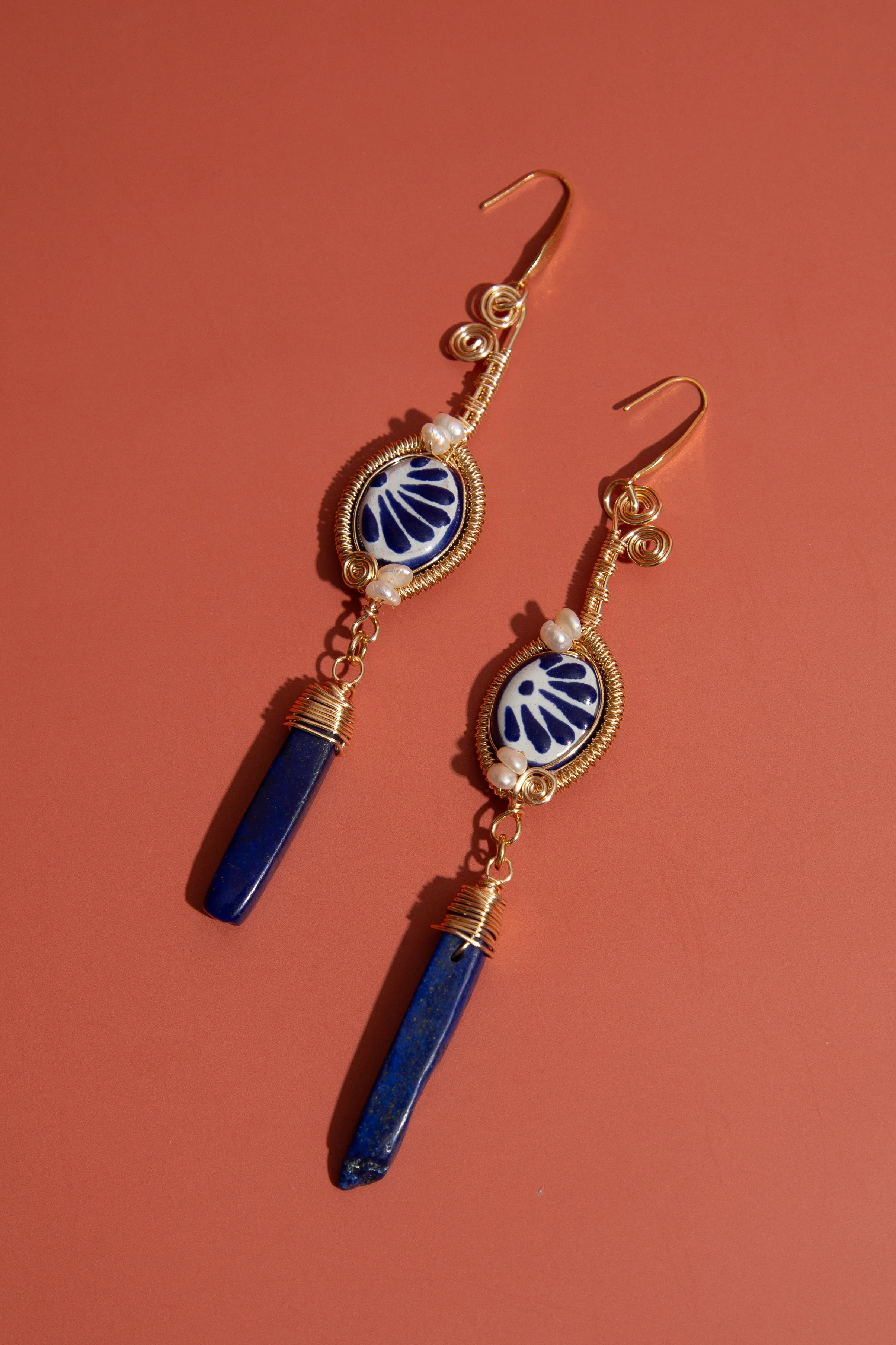 Talavera Stone Earrings - Blue - Image 5